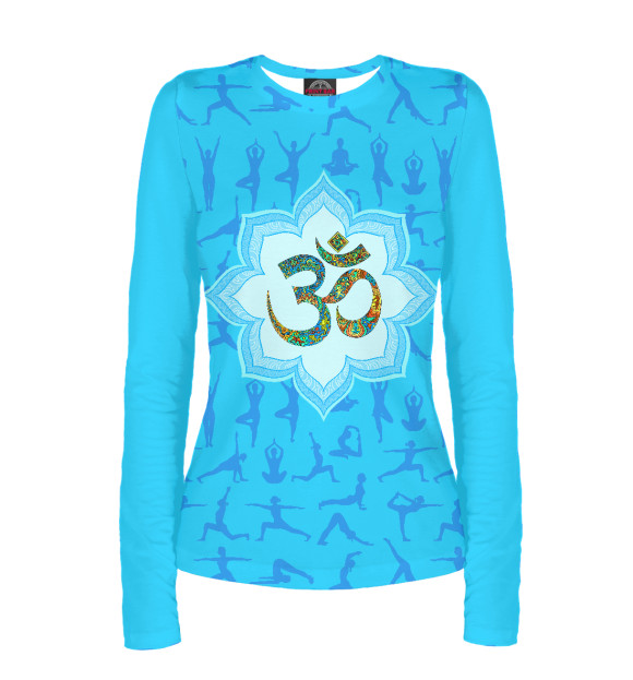 Женский лонгслив с изображением Ом асаны фиалковый цвета Белый