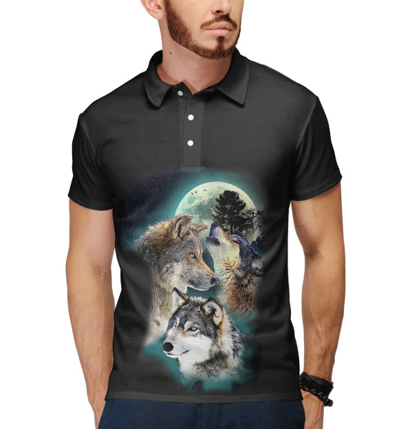 Мужское поло с изображением Волки цвета Белый