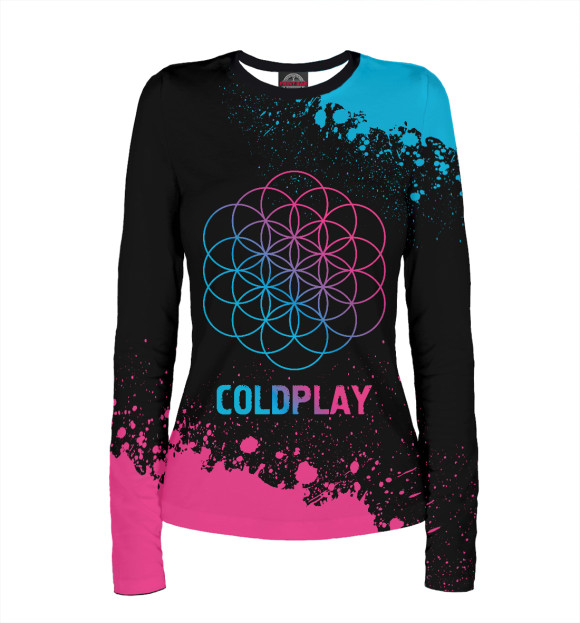 Женский лонгслив с изображением Coldplay Neon Gradient (colors) цвета Белый