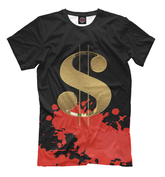 Мужская футболка с изображением 3D Gold Dollar Sign цвета Белый