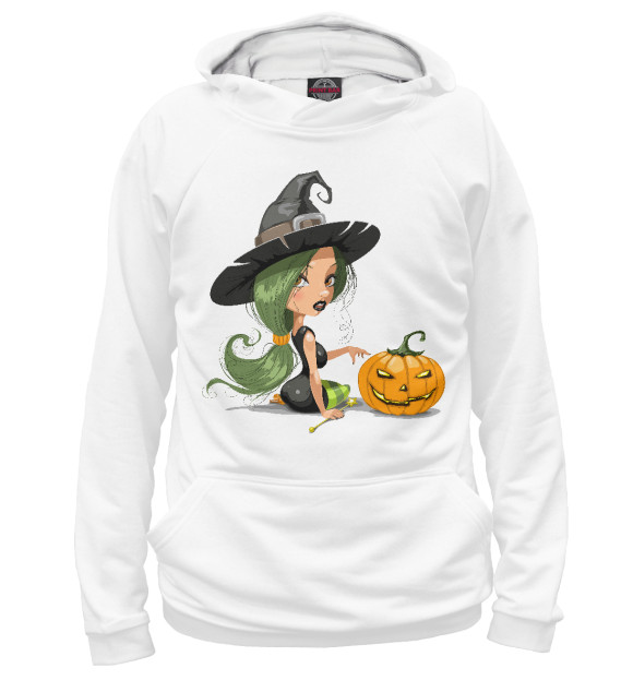 Женское худи с притом Girl with pumpkin цвета Белый Женское худи с изображением Girl with pumpkin цвета Белый