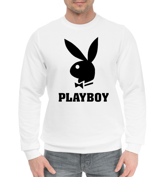 Мужской хлопковый свитшот с изображением PLAYBOY цвета Белый