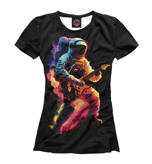 Футболка для девочек с изображением Космонавт с гитарой в радужных огнях цвета Белый