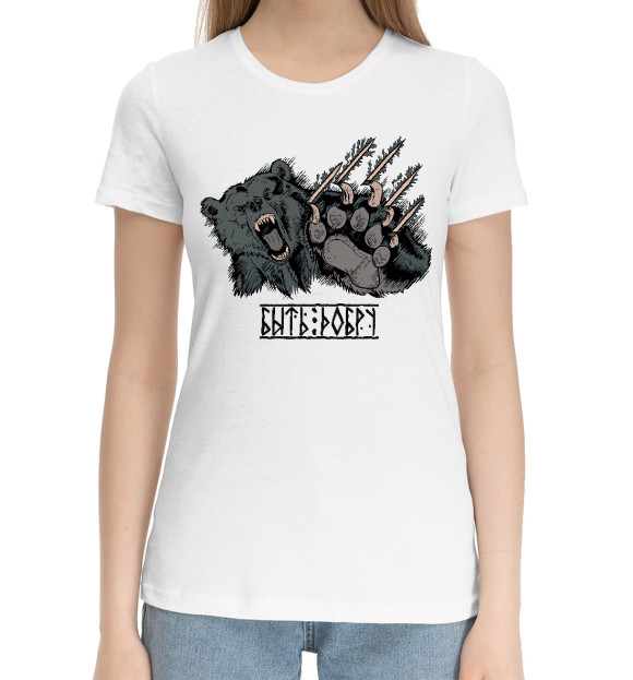 Женская хлопковая футболка с изображением Добро с кулаками (медведь) цвета Белый