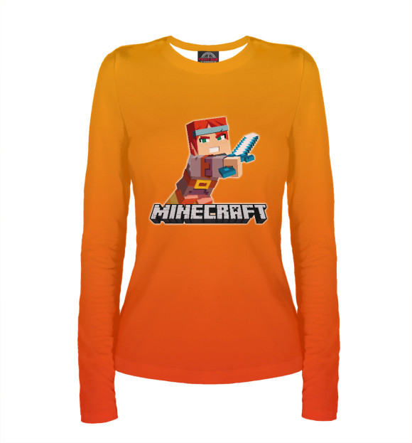 Женский лонгслив с притом Minecraft - Warrior цвета Белый Женский лонгслив с изображением Minecraft - Warrior цвета Белый