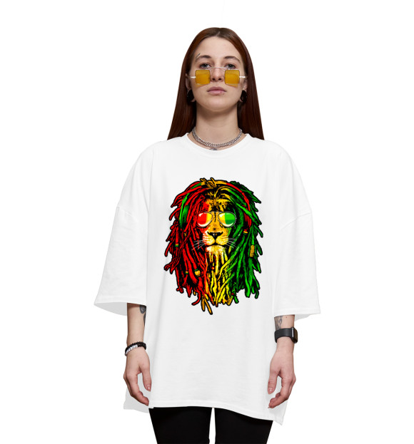 Женская футболка оверсайз с изображением Ямайский лев цвета Белый