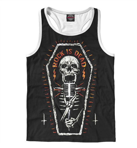 Мужская майка-борцовка с изображением Rock is dead (skeleton) цвета Белый