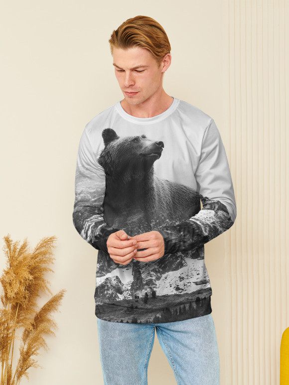 Мужской свитшот с изображением Медведь цвета Белый