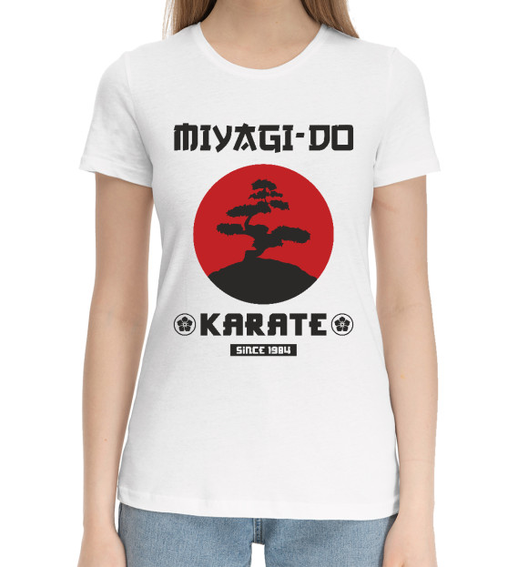 Женская хлопковая футболка с изображением Miyagi-Do Karate цвета Белый