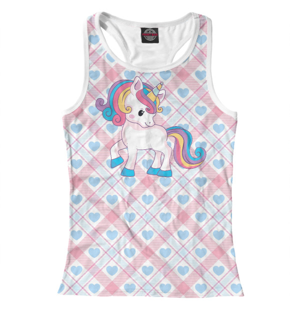 Женская майка-борцовка с изображением Единорог на фоне сердечек цвета Белый