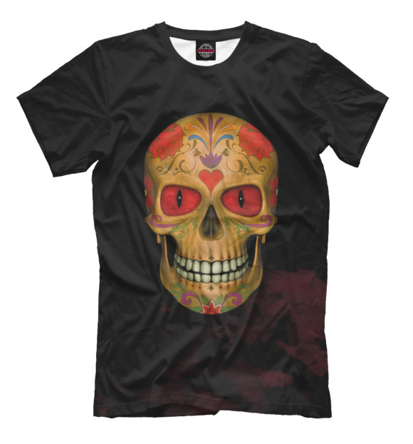Мужская футболка с изображением Red  Eyed Sugar Skull Zombi цвета Белый