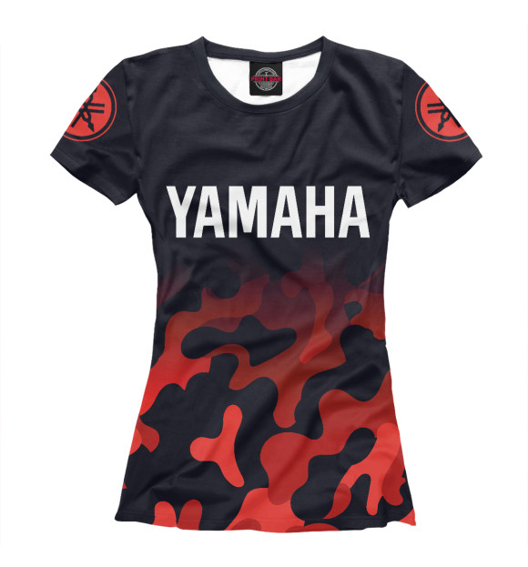 Женская футболка с изображением Ямаха | Камуфляж (На рукавах) цвета Белый