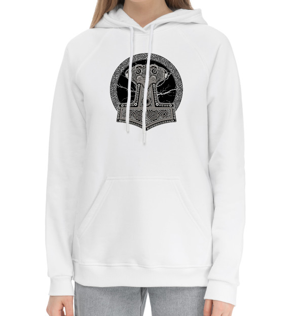 Женский хлопковый худи с изображением Молот Тора цвета Белый