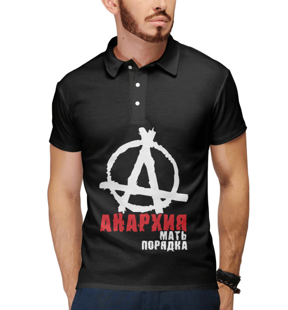 Мужское поло с изображением Анархия цвета Белый