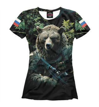 Женская футболка Медведь солдат раненый