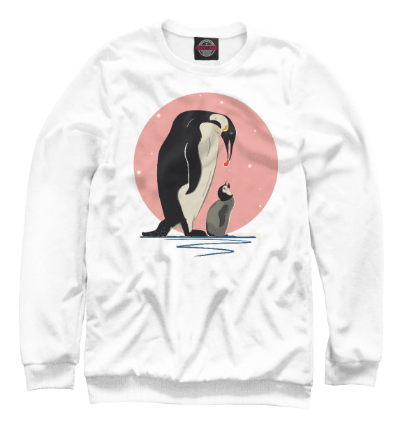 Женский свитшот с изображением Пингвины передают сердечко цвета Белый