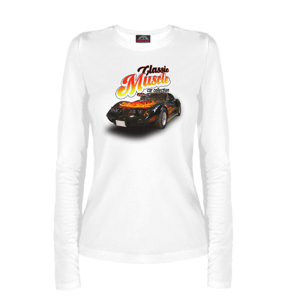 Женский лонгслив с изображением Muscle car Chevrolet Corvette на белом цвета Белый