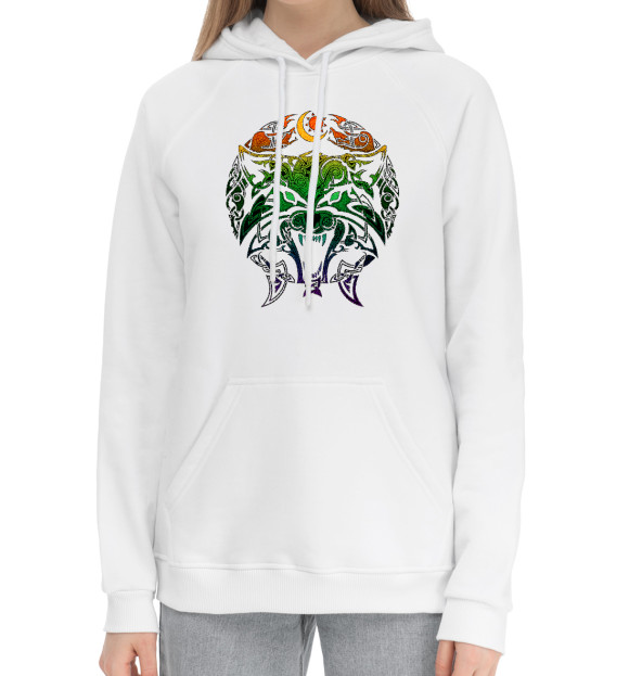 Женский хлопковый худи с изображением Символика Волк Фенрир цвета Белый