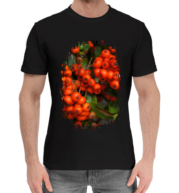Мужская хлопковая футболка с изображением Рябина цвета Черный