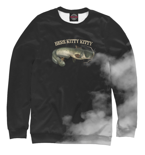 Свитшот для девочек с изображением Fishing Catfish Kitty Kitty цвета Белый