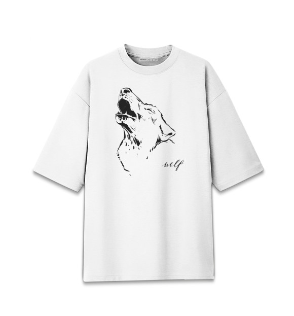 Мужская футболка оверсайз с изображением Волк цвета Белый