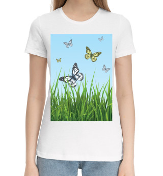 Хлопковая футболка для девочек Бабочки на поле