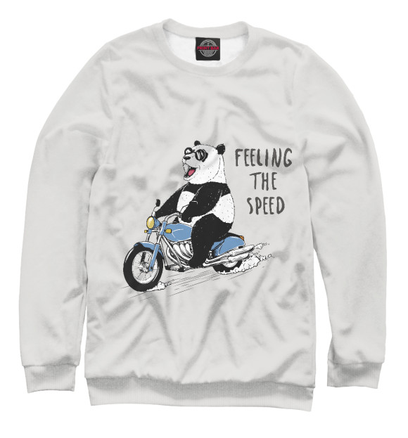 Мужской свитшот с изображением Панда на мотоцикле цвета Белый
