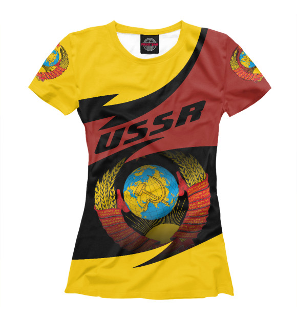 Женская футболка с изображением Герб и надпись USSR цвета Белый