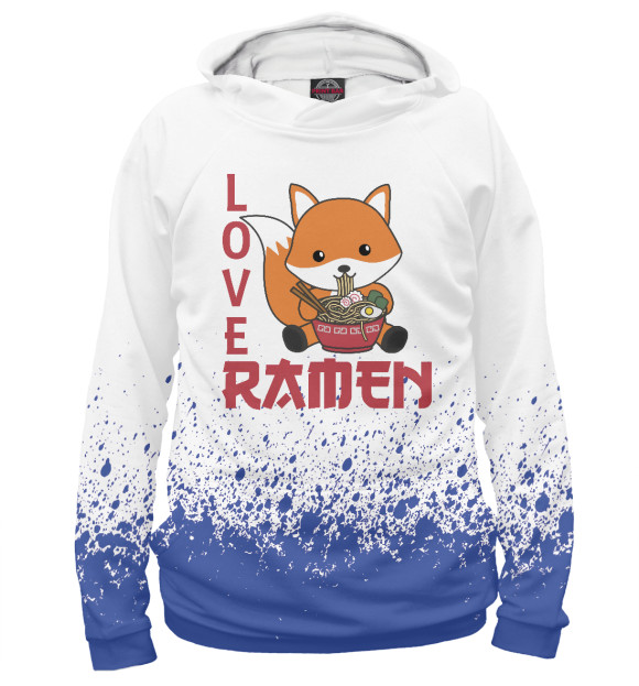 Мужское худи с изображением Love Ramen Cute Fox цвета Белый