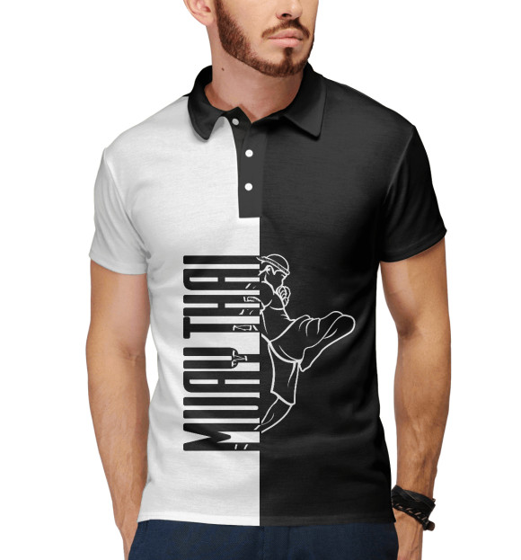 Мужское поло с изображением Муай Тай цвета Белый