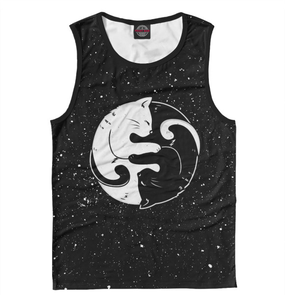 Мужская майка с притом Инь Янь – котики цвета Белый Мужская майка с изображением Инь Янь – котики цвета Белый