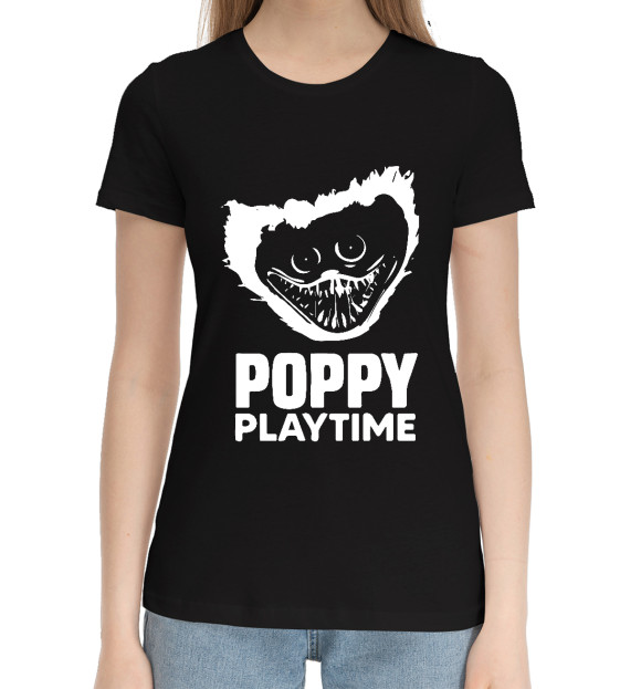 Женская хлопковая футболка с изображением Poppy Playtime цвета Черный