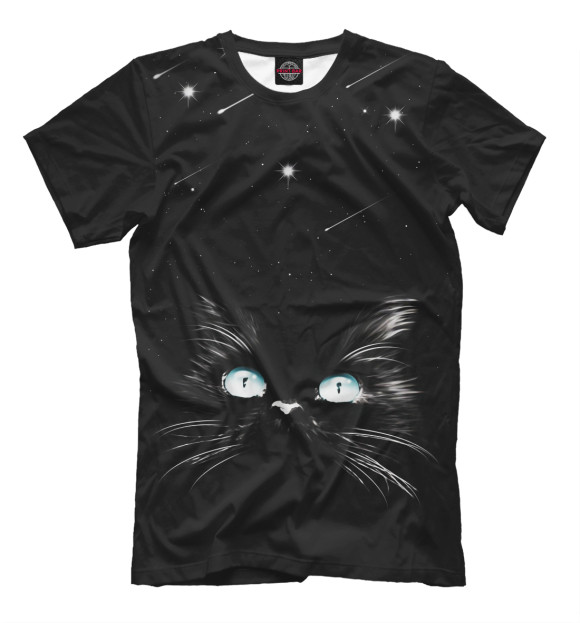 Мужская футболка с изображением Кот и звезды цвета Белый