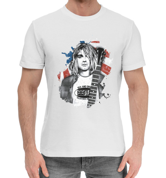 Мужская хлопковая футболка с изображением Kurt Cobain цвета Белый