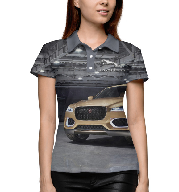 Женское поло с изображением Jaguar цвета Белый