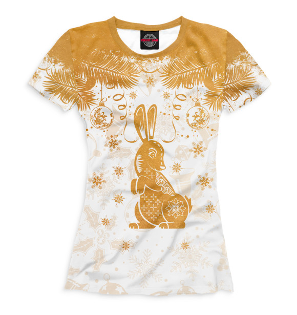 Футболка для девочек с изображением Золотой кролик цвета Белый