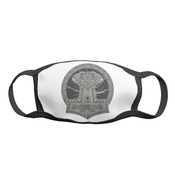 Маска тканевая с притом Молот Тора цвета Белый Маска тканевая с изображением Молот Тора цвета Белый