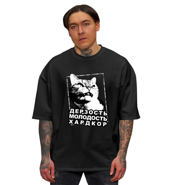 Мужская футболка оверсайз с изображением Дерзость,молодость, хардкор цвета Черный