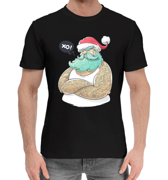 Мужская хлопковая футболка с изображением Santa Hipster цвета Черный
