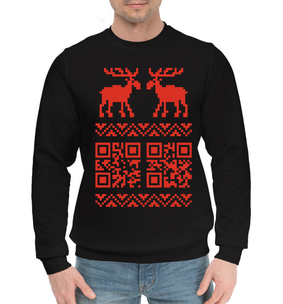 Мужской хлопковый свитшот с изображением Code Deer цвета Черный