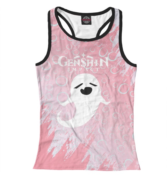 Женская майка-борцовка с притом Genshin Impact цвета Белый Женская майка-борцовка с изображением Genshin Impact цвета Белый