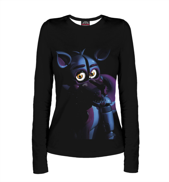 Женский лонгслив с притом Five Nights at Freddy's цвета Белый Женский лонгслив с изображением Five Nights at Freddy's цвета Белый