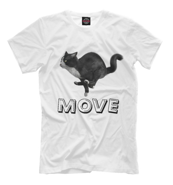 Мужская футболка с изображением Move cat цвета Белый