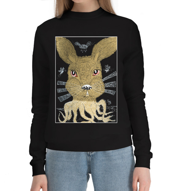 Женский хлопковый свитшот с изображением Зайчик цвета Черный