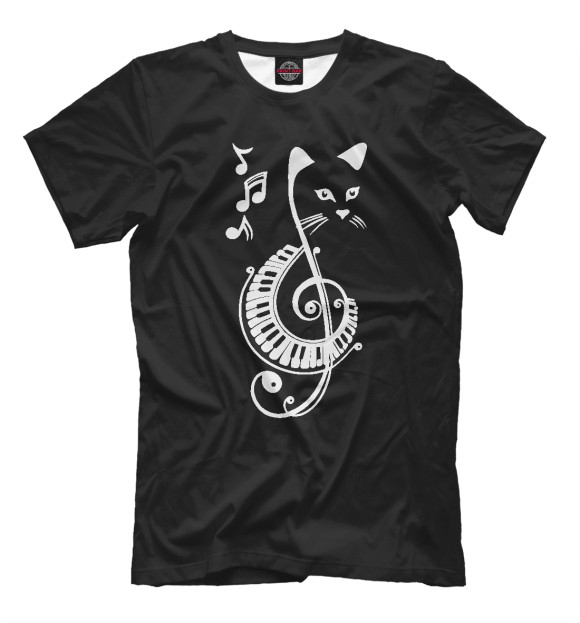 Мужская футболка с изображением Музыкальный Котик цвета Белый