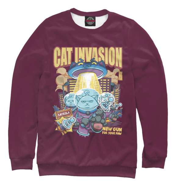Свитшот для девочек с изображением Cat Invasion: Tesla Gun цвета Белый