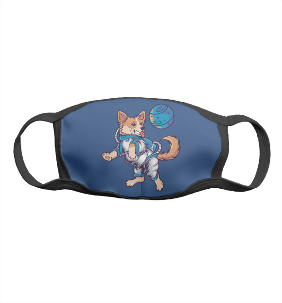 Маска тканевая с изображением Собачка в космосе цвета Белый