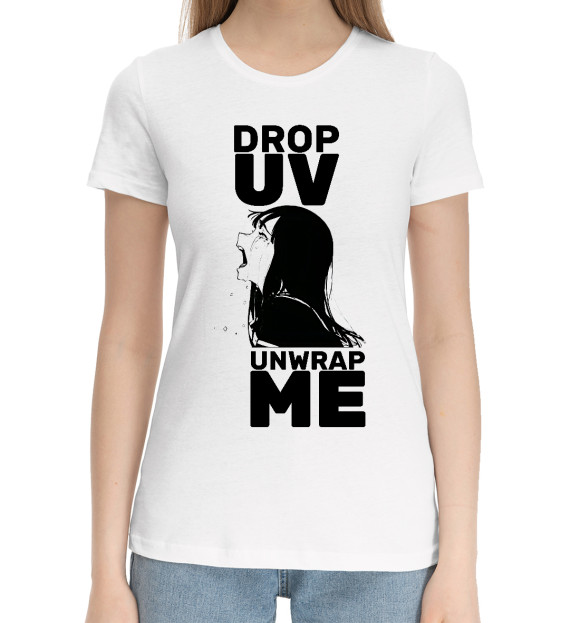 Женская хлопковая футболка с изображением Drop UV UnWrap ME цвета Белый