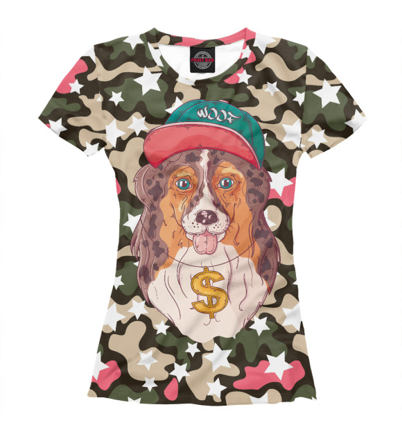 Женская футболка с изображением Hip-hop dog цвета Белый