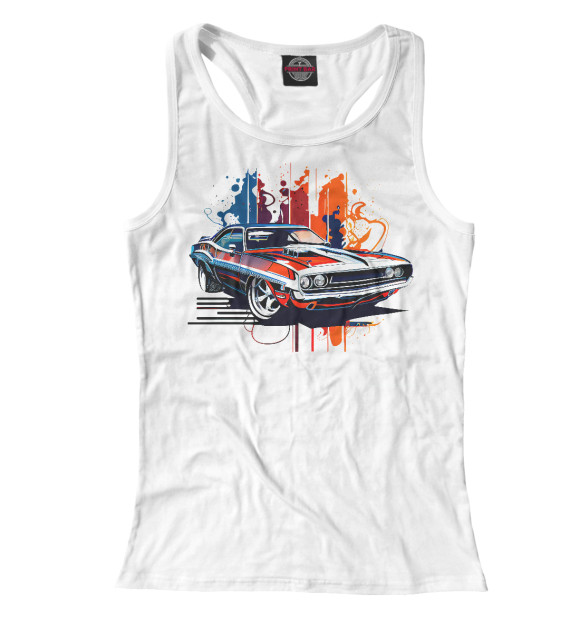 Женская майка-борцовка с изображением Muscle car в ярких цветах цвета Белый